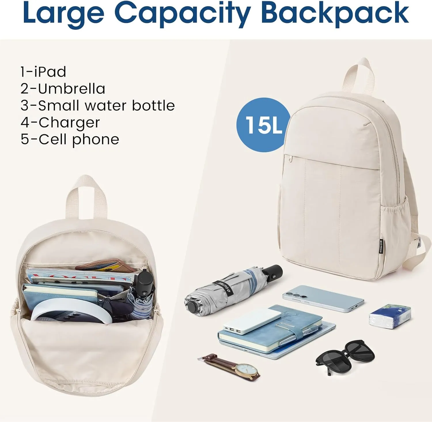 G4Free Mini Backpack for Women Water-resistant Hiking Backpack with Adjustable Shoulder Straps for Travel Shop Work Casual(BEIGE)