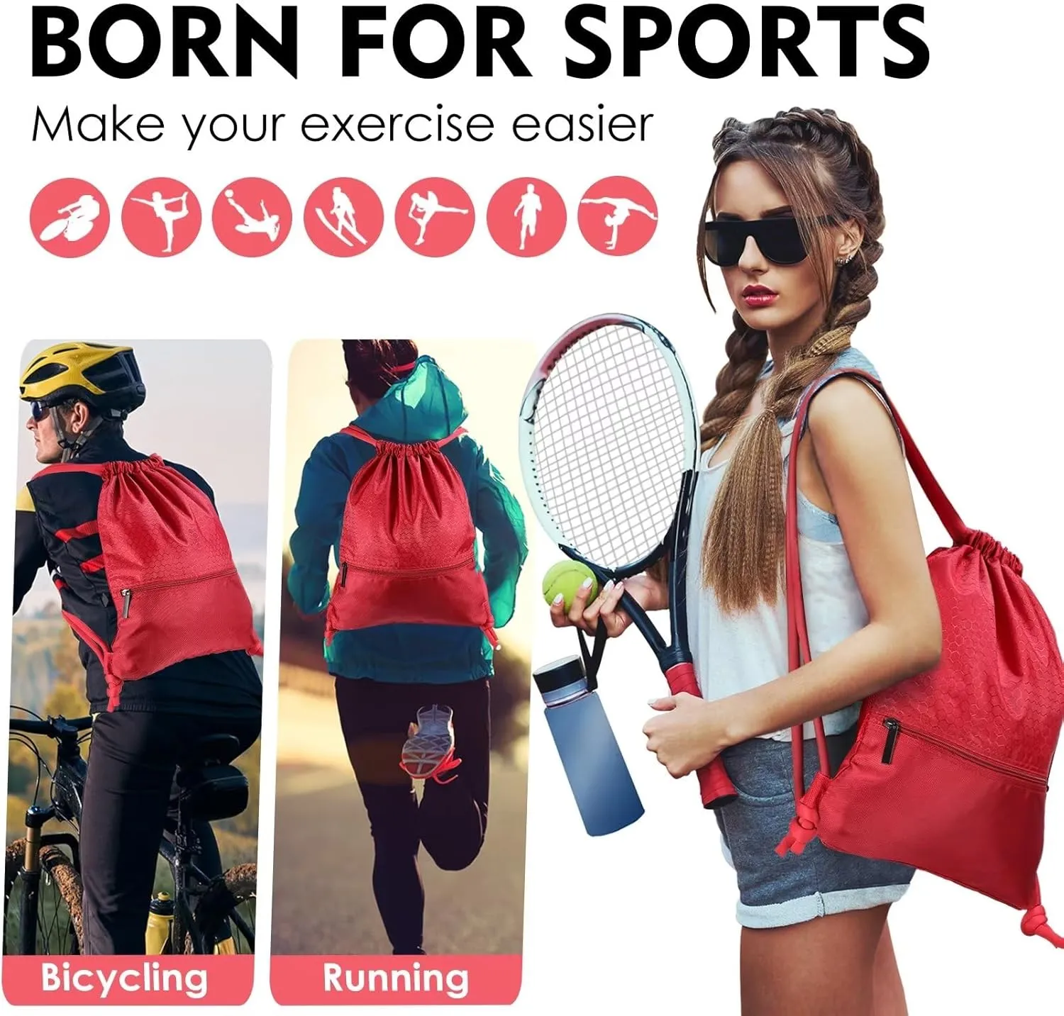 GAENMESH Drawstring Backpack Bag for Sports Lightweight Foldable Gym Bag with Sturdy Draw Cord Shoulder Strap Hiking Travel Camping