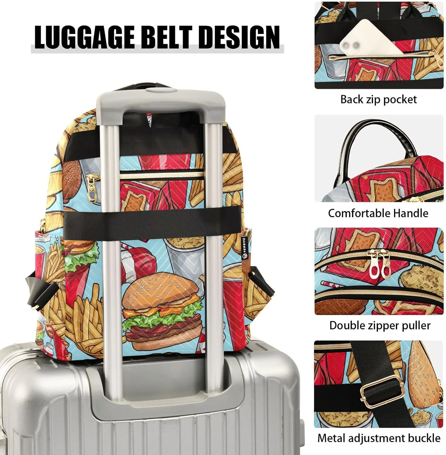 GAIGEO Assortment of Food Items Daily Backpack, Womens Fashion Backpack Purse, Women's Travel Backpack, M