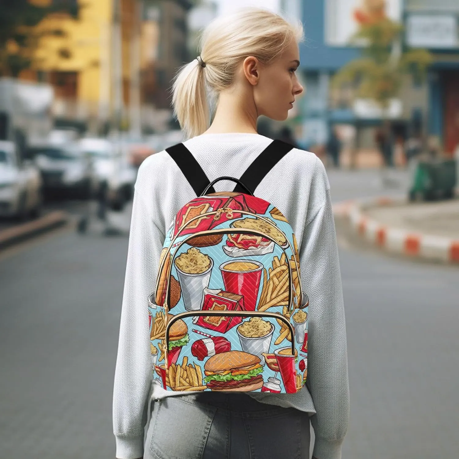 GAIGEO Assortment of Food Items Daily Backpack, Womens Fashion Backpack Purse, Women's Travel Backpack, M