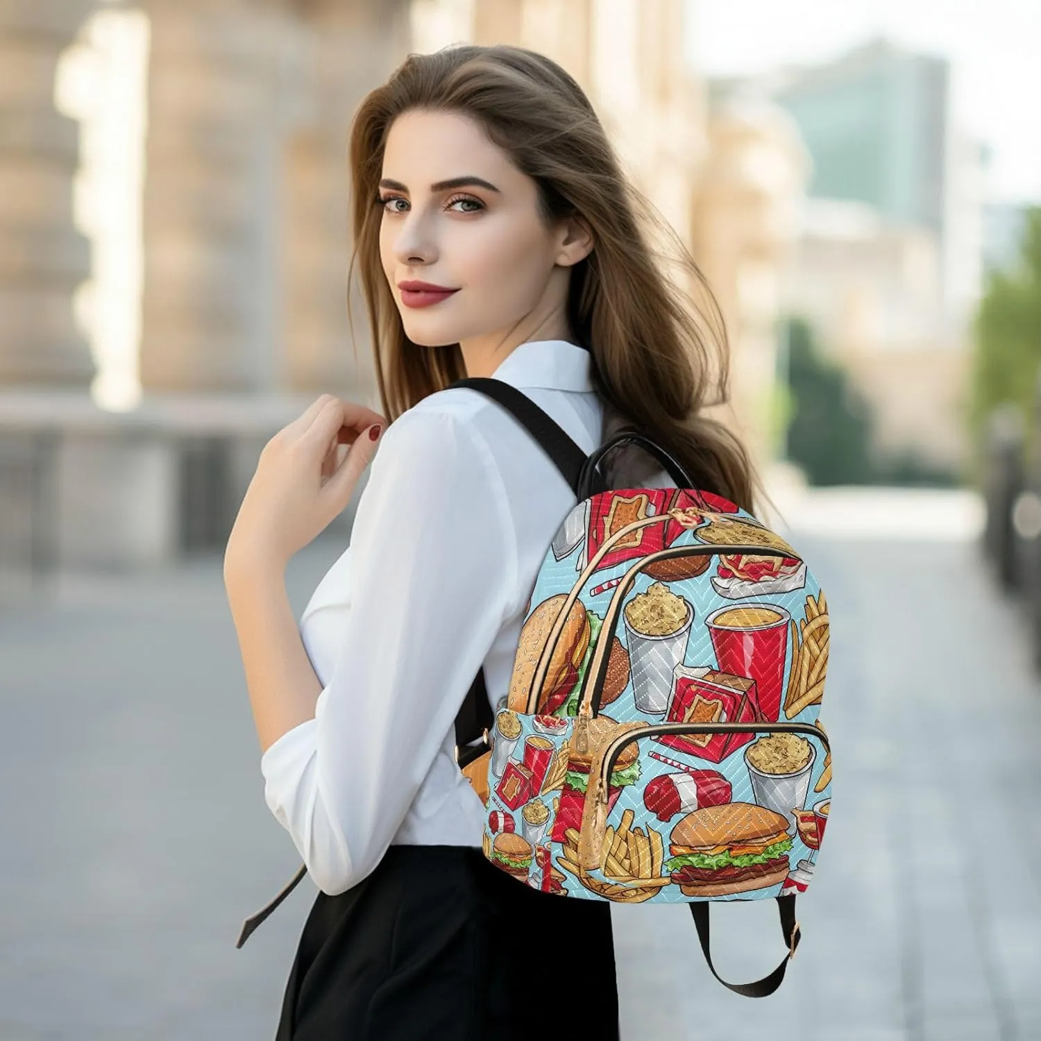 GAIGEO Assortment of Food Items Daily Backpack, Womens Fashion Backpack Purse, Women's Travel Backpack, M