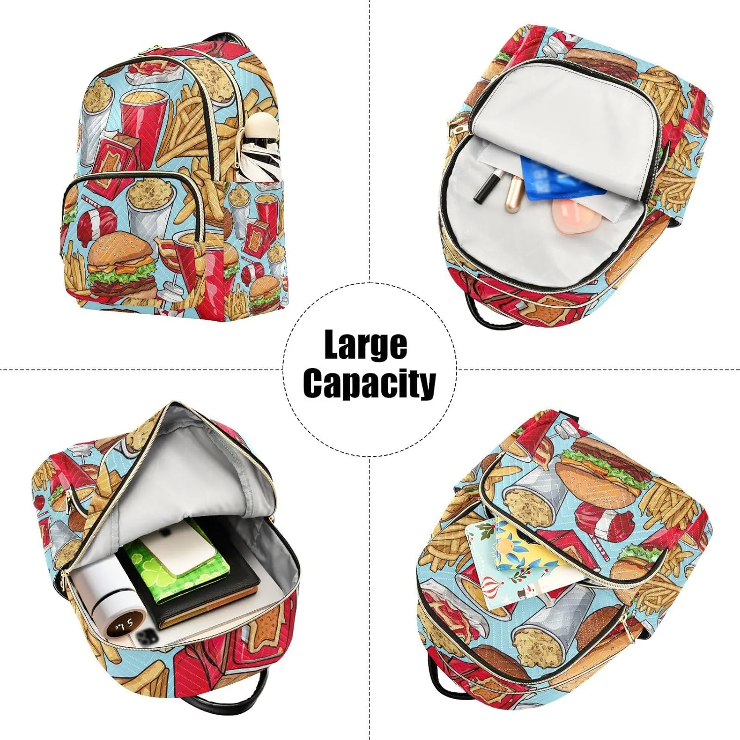 GAIGEO Assortment of Food Items Daily Backpack, Womens Fashion Backpack Purse, Women's Travel Backpack, M