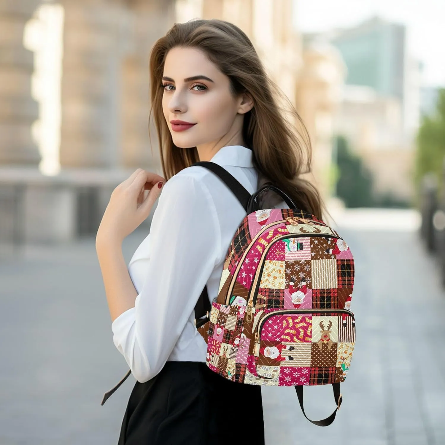 GAIGEO Christmas Pink Pattern Stylish Ladies Backpack, Womens Travel Backpack, Backpack for Adults Women, M