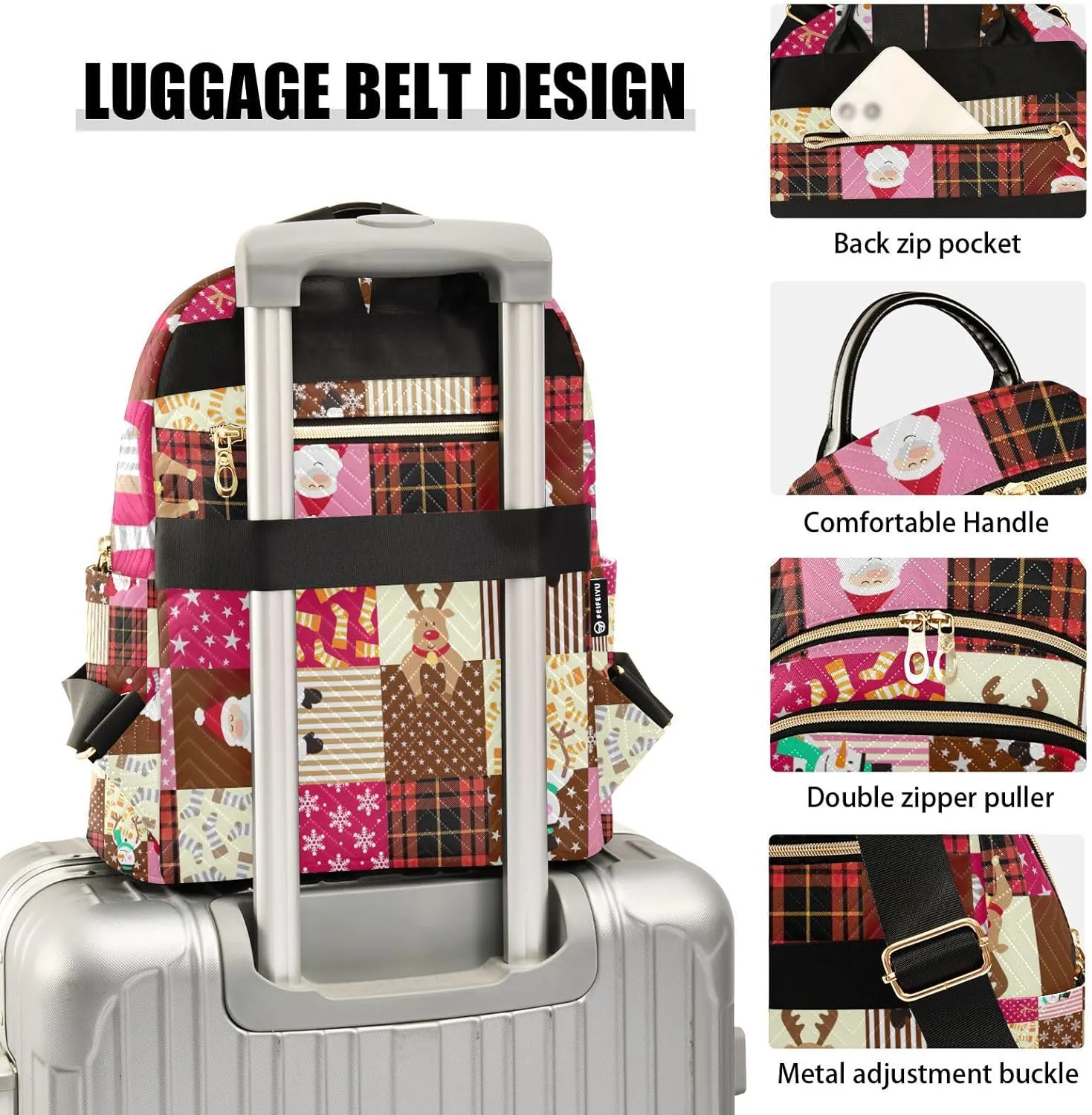 GAIGEO Christmas Pink Pattern Stylish Ladies Backpack, Womens Travel Backpack, Backpack for Adults Women, M