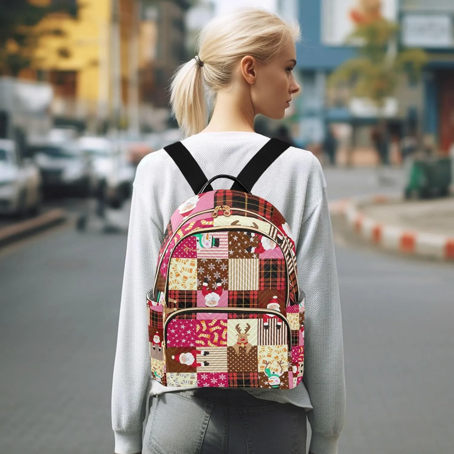 GAIGEO Christmas Pink Pattern Stylish Ladies Backpack, Womens Travel Backpack, Backpack for Adults Women, M