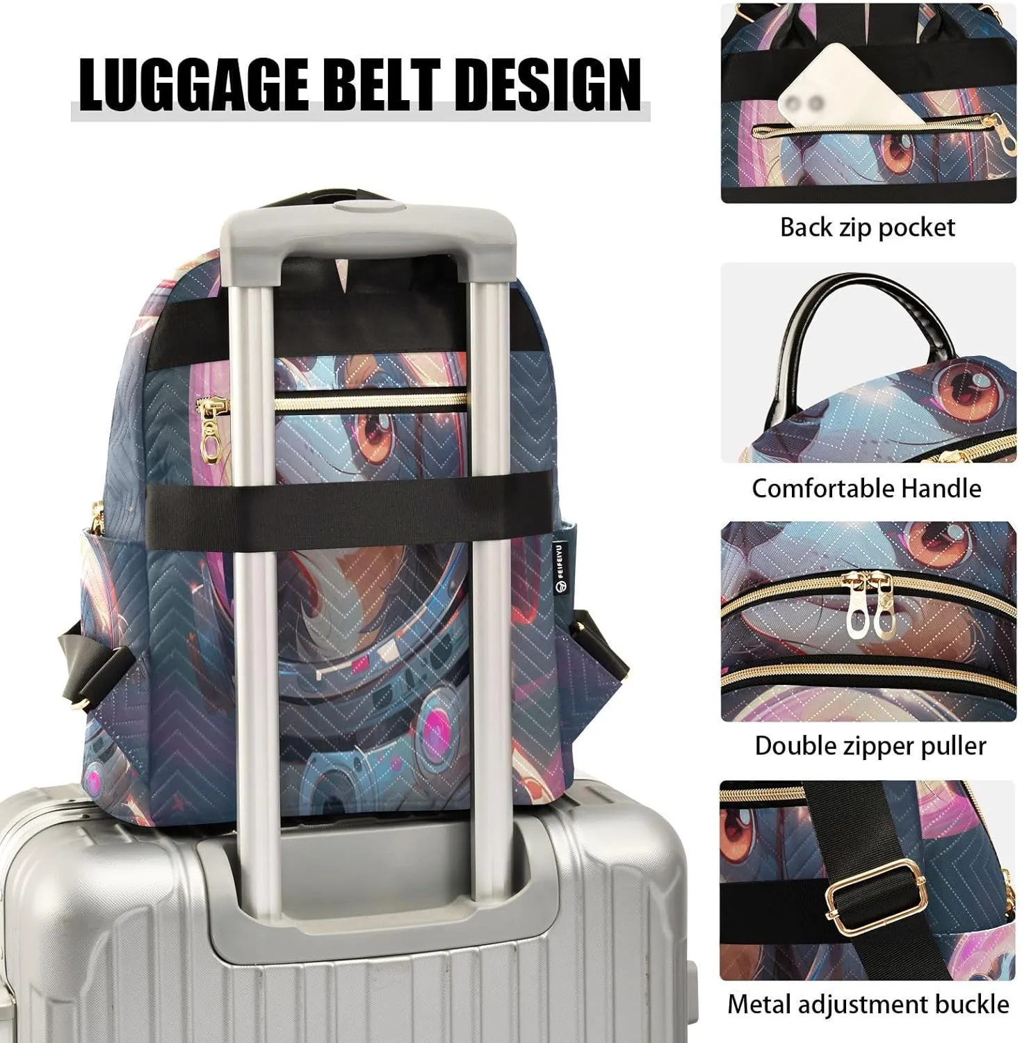 GAIGEO Cute Happy Astronaut Puppy Fashion Daypack, Womens Travel Backpack for Airplane, Comfortable Backpack for Women, M