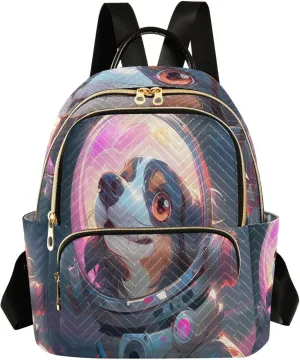 GAIGEO Cute Happy Astronaut Puppy Fashion Daypack, Womens Travel Backpack for Airplane, Comfortable Backpack for Women, M