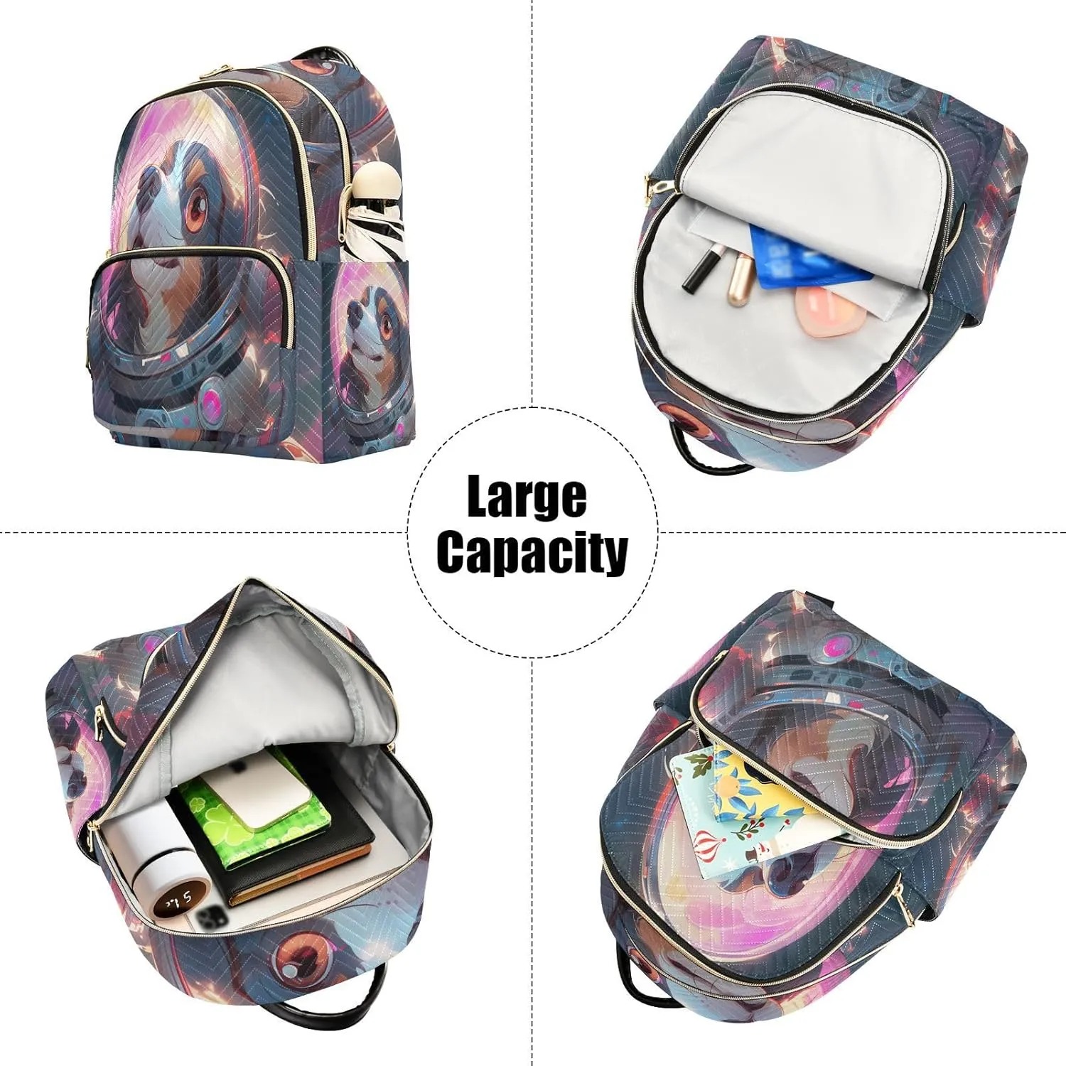 GAIGEO Cute Happy Astronaut Puppy Fashion Daypack, Womens Travel Backpack for Airplane, Comfortable Backpack for Women, M