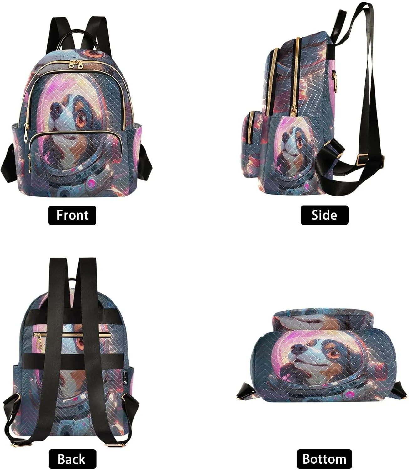 GAIGEO Cute Happy Astronaut Puppy Fashion Daypack, Womens Travel Backpack for Airplane, Comfortable Backpack for Women, M