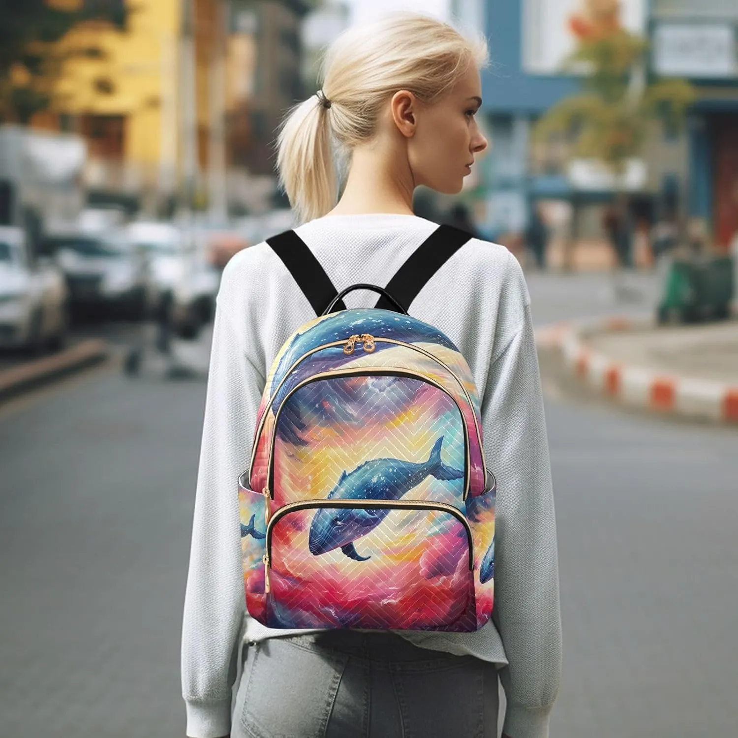 GAIGEO Fantasy Sea Of Clouds And Whale Girls Fashion Backpack, Small Backpack for Women, Women Backpack for Travel, S