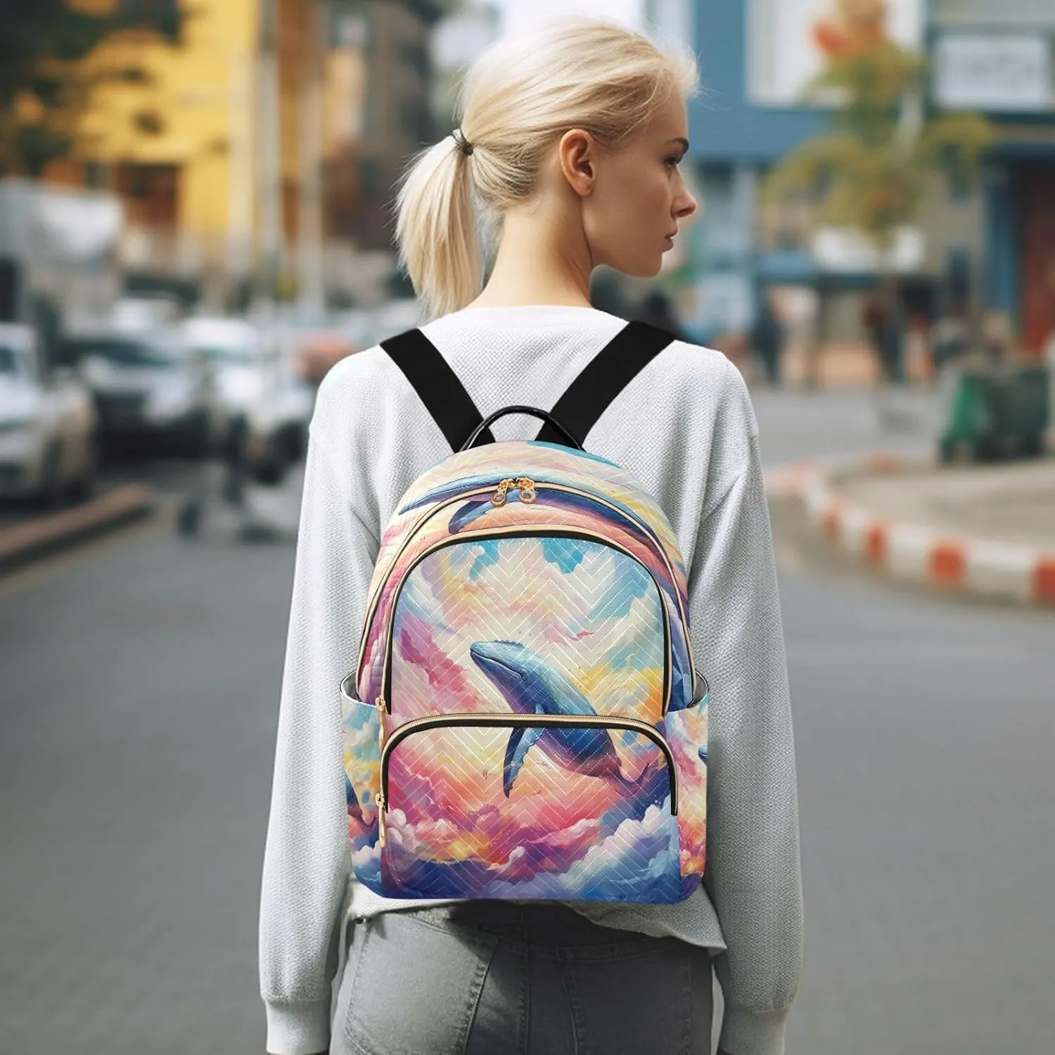 GAIGEO Fantasy Sea Of Clouds And Whale Lady Backpack, Fashion Casual Backpack, Backpack for Woman, M