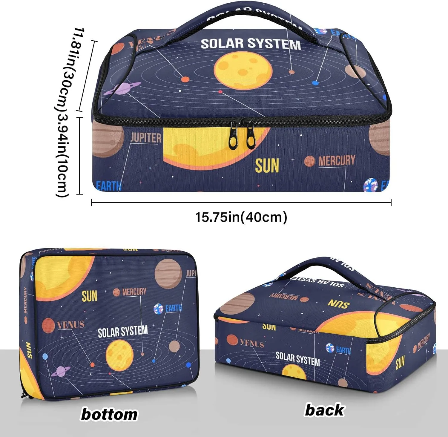 Galaxy Space Seamless Colorful Planets Stars Comets on Black Reusable Insulated Pizza Bag, Waterproof Food Delivery Bag, with Handle Lid Leakproof Pizza Holder Tote for Hot or Cold Food