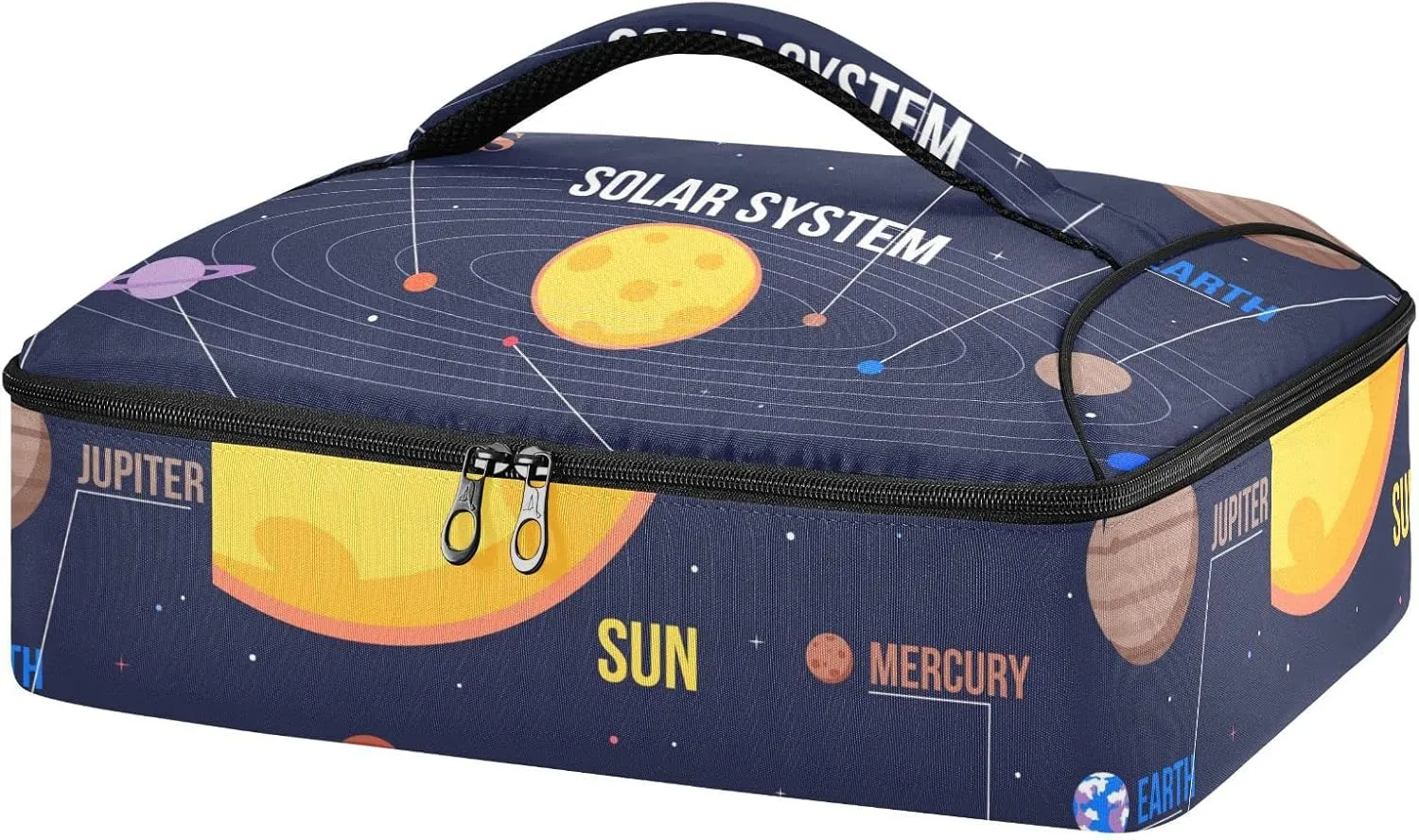 Galaxy Space Seamless Colorful Planets Stars Comets on Black Reusable Insulated Pizza Bag, Waterproof Food Delivery Bag, with Handle Lid Leakproof Pizza Holder Tote for Hot or Cold Food