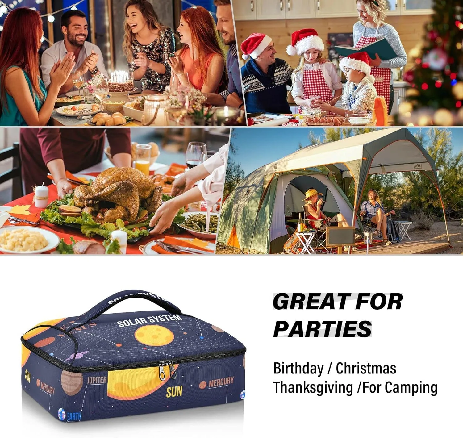 Galaxy Space Seamless Colorful Planets Stars Comets on Black Reusable Insulated Pizza Bag, Waterproof Food Delivery Bag, with Handle Lid Leakproof Pizza Holder Tote for Hot or Cold Food