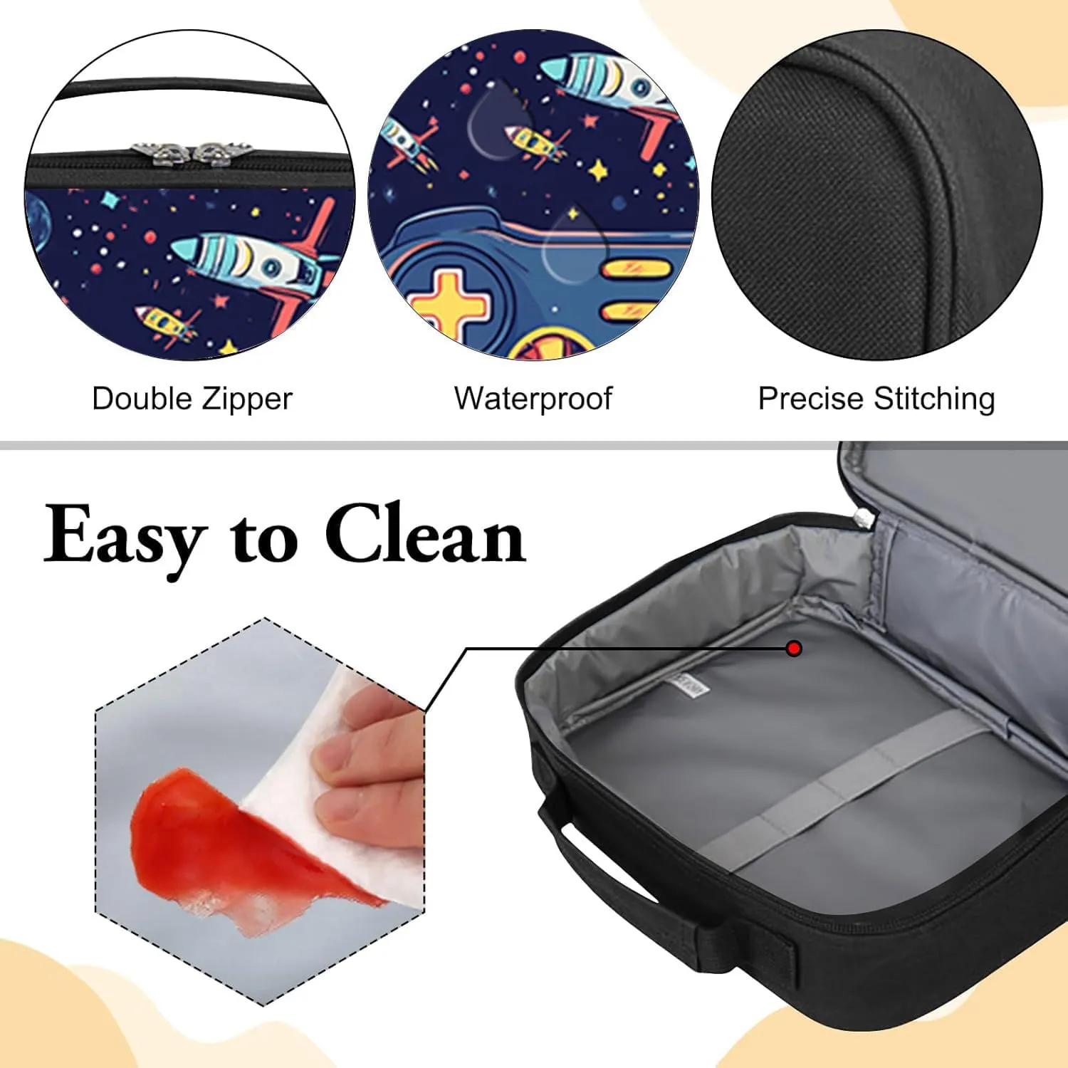 Gamer Lunch Box for Boys, Insulated Reusable Video Game Lunch Bag Portable Waterproof Leakproof Lunch Tote Bag Game boy Lunch Box for School Picnic Travel Back to School Gifts (space game)