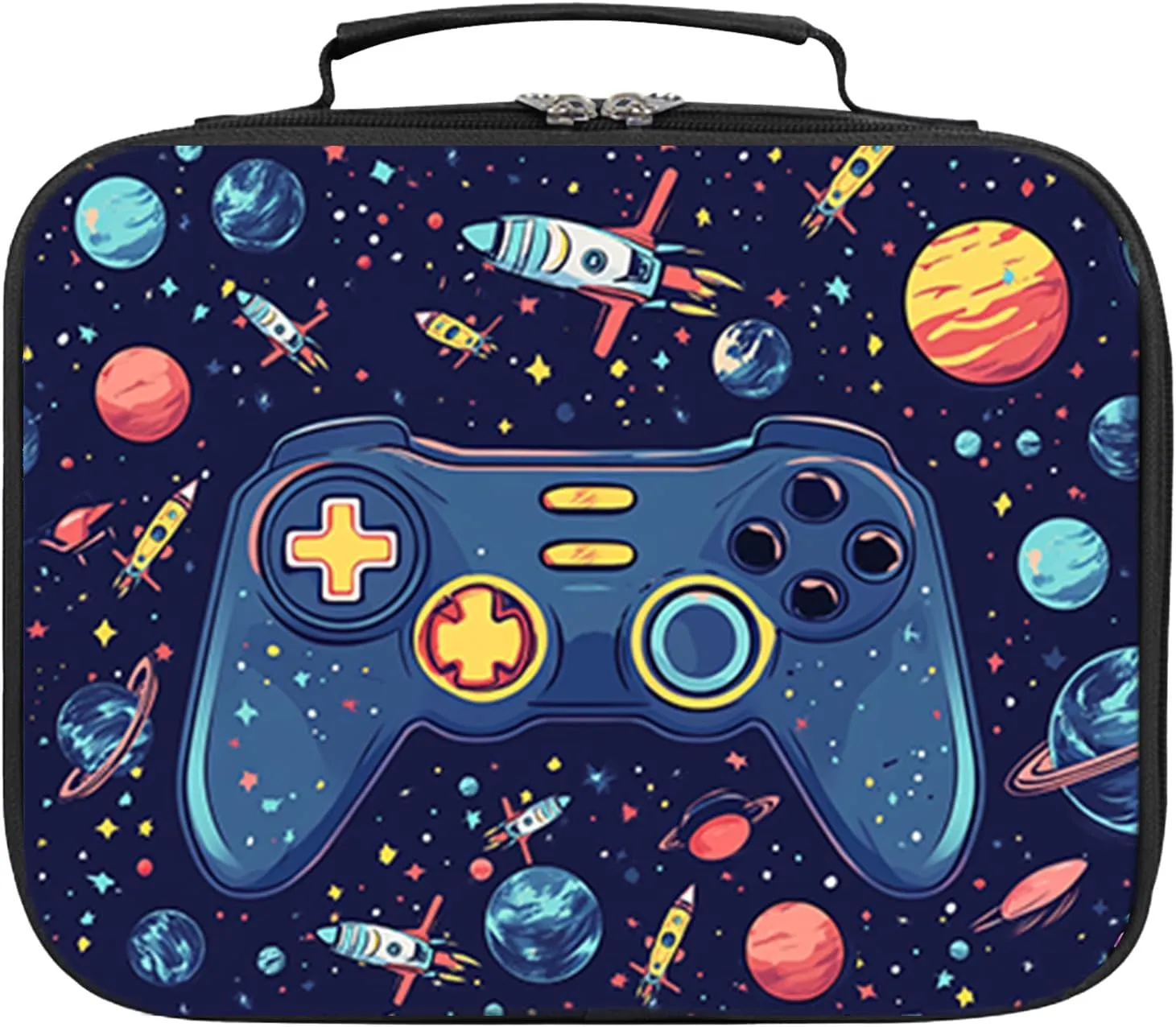 Gamer Lunch Box for Boys, Insulated Reusable Video Game Lunch Bag Portable Waterproof Leakproof Lunch Tote Bag Game boy Lunch Box for School Picnic Travel Back to School Gifts (space game)