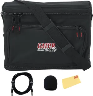 Gator GM-1W Padded Bag for a Single Wireless Mic System - Bundle with Mic Windscreen, 10ft Instrument Cable, and Austin Bazaar Polishing Cloth