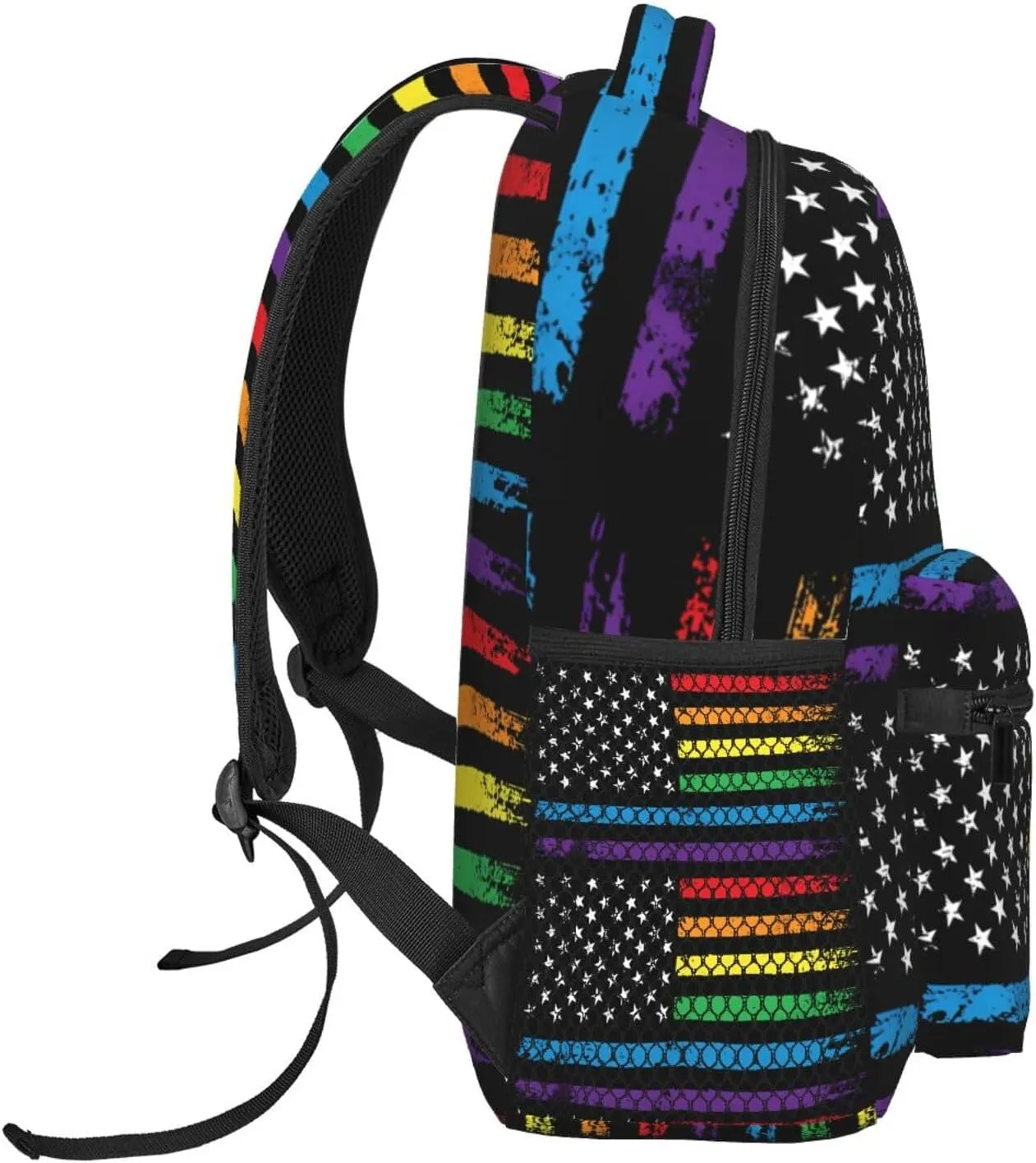 Gay Pride Rainbow American Flag Lgbt Progress Flag Backpack Casual Pack Bag Laptop Backpack With Side Pocket Front Zipper Pocket Bookpack Travel Daypack Picnic Rucksack