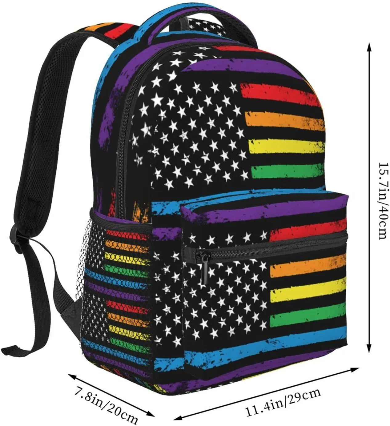 Gay Pride Rainbow American Flag Lgbt Progress Flag Backpack Casual Pack Bag Laptop Backpack With Side Pocket Front Zipper Pocket Bookpack Travel Daypack Picnic Rucksack