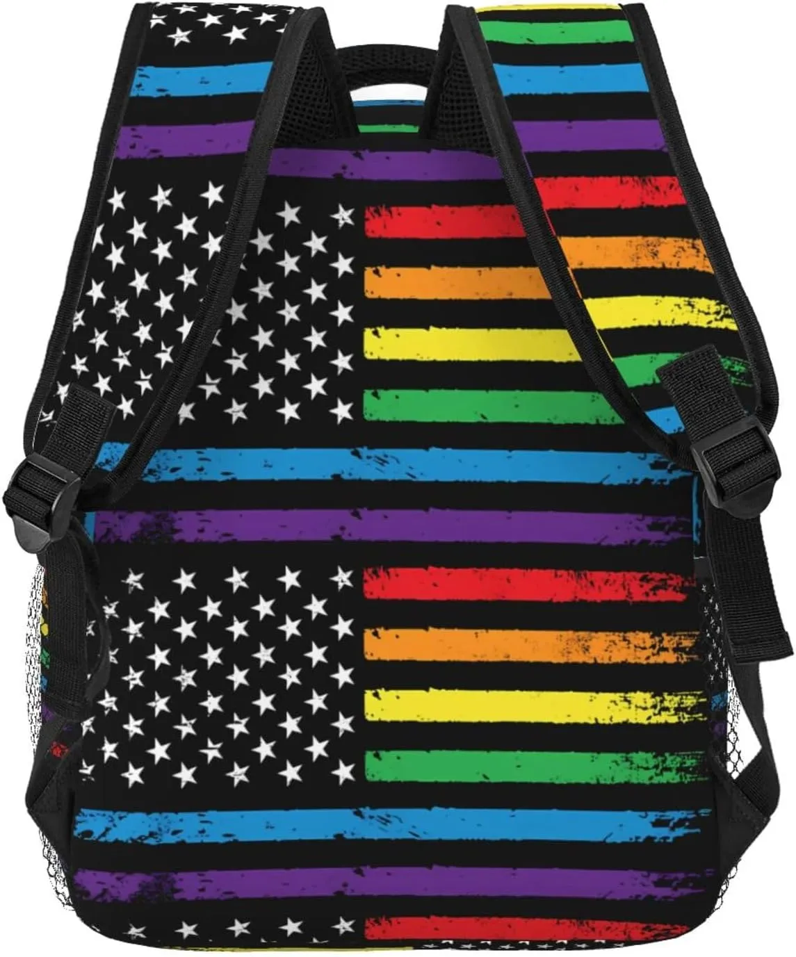 Gay Pride Rainbow American Flag Lgbt Progress Flag Backpack Casual Pack Bag Laptop Backpack With Side Pocket Front Zipper Pocket Bookpack Travel Daypack Picnic Rucksack