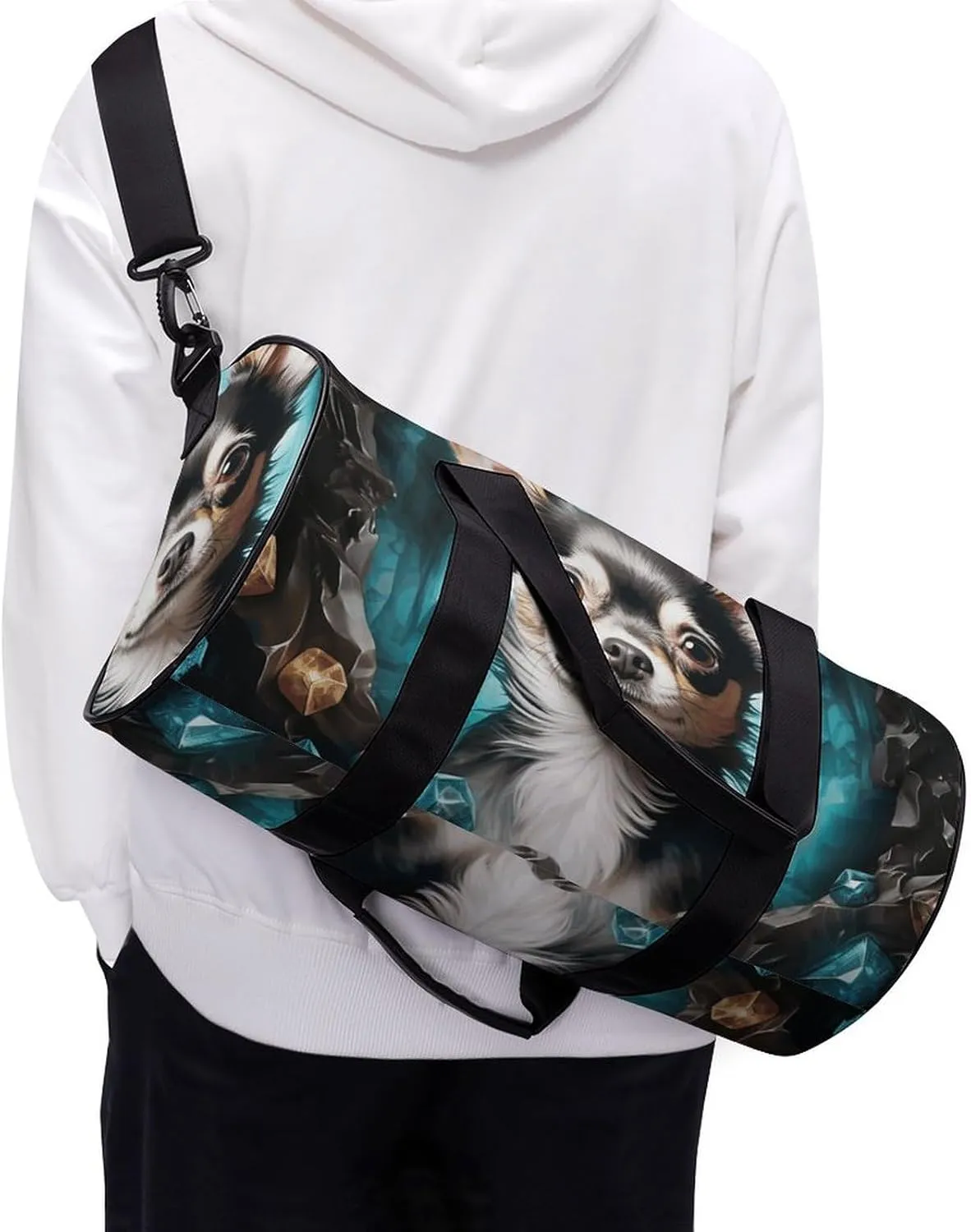 Gem Cave Chihuahua Gym Bag Small Travel Duffle Bag with Compartment Carry On Weekender Bag for Women Men