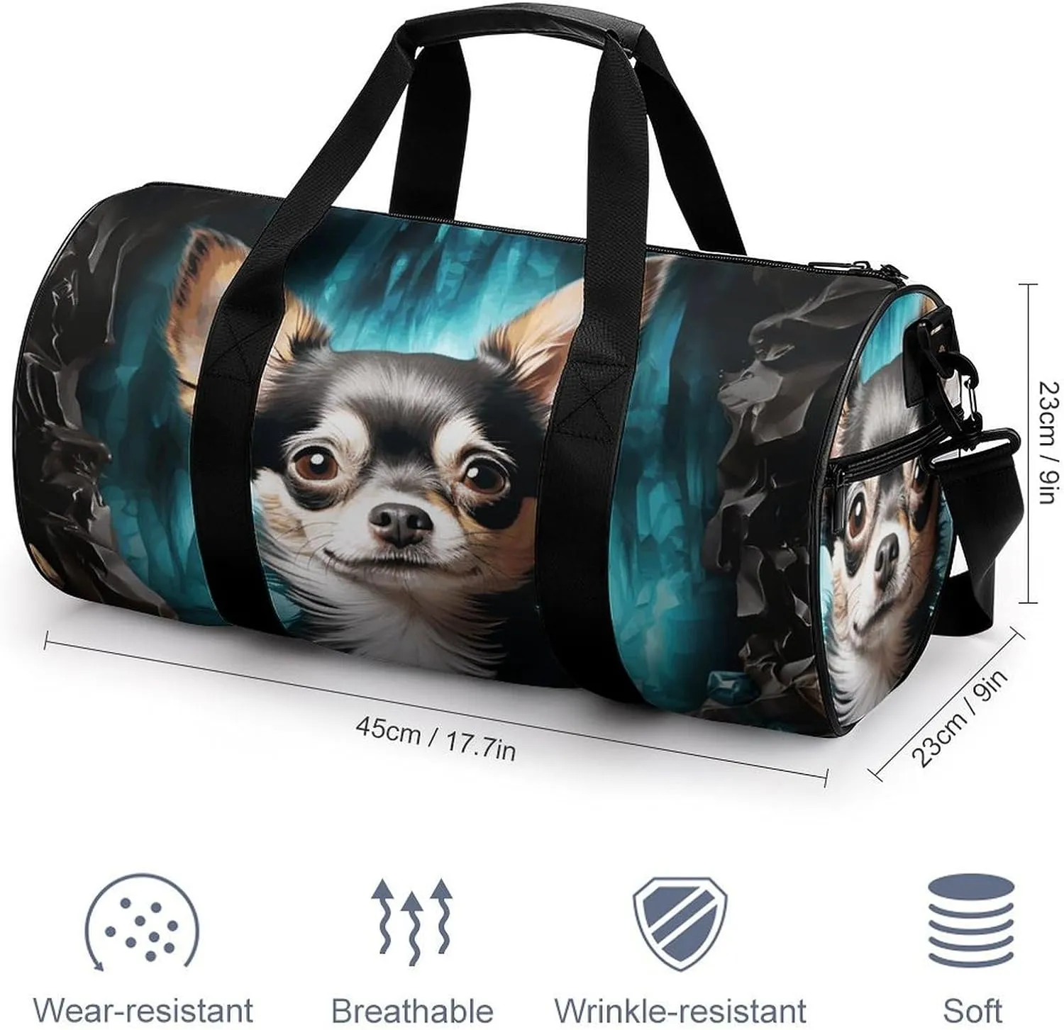 Gem Cave Chihuahua Gym Bag Small Travel Duffle Bag with Compartment Carry On Weekender Bag for Women Men