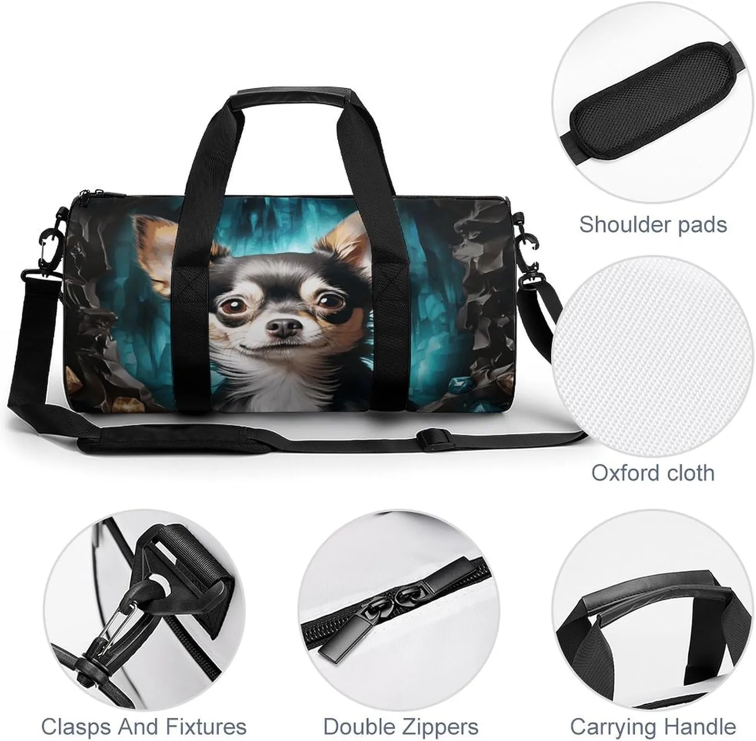 Gem Cave Chihuahua Gym Bag Small Travel Duffle Bag with Compartment Carry On Weekender Bag for Women Men