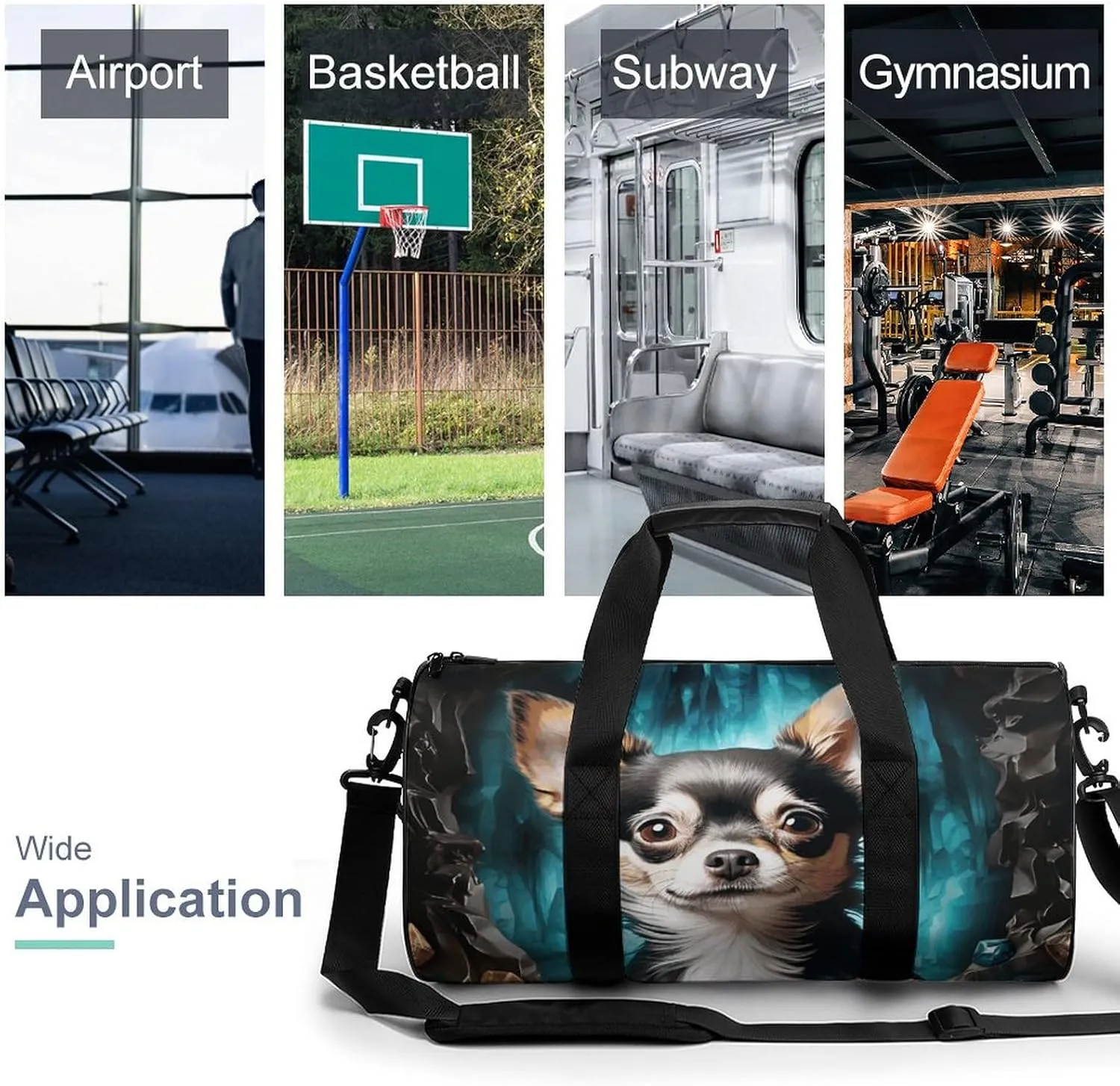 Gem Cave Chihuahua Gym Bag Small Travel Duffle Bag with Compartment Carry On Weekender Bag for Women Men