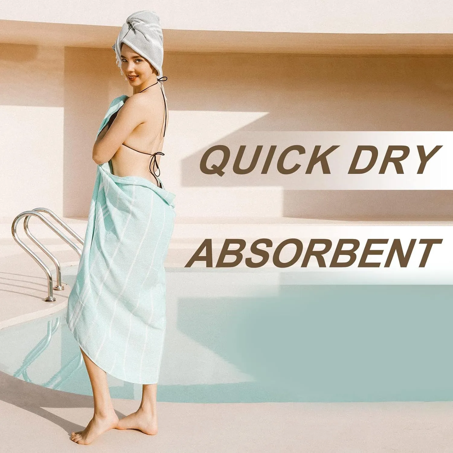 Genovega Turkish Beach Towel Soft Absorbent Oversized Quick Dry Extra Large Sand Free Sarong Coverups Lightweight Fast Drying Sandless Compact Packable Foldable Stuff Adult Bath Bathroom