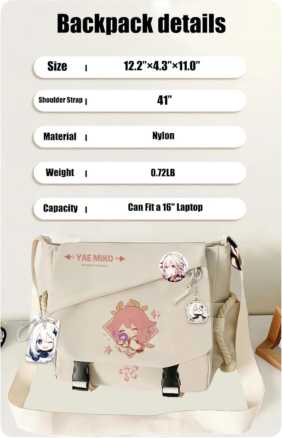 Genshin Impact Handbag Furina Crossbody Bag Single Shoulder Bag Adult Anime 3D Print Backpack White Bag