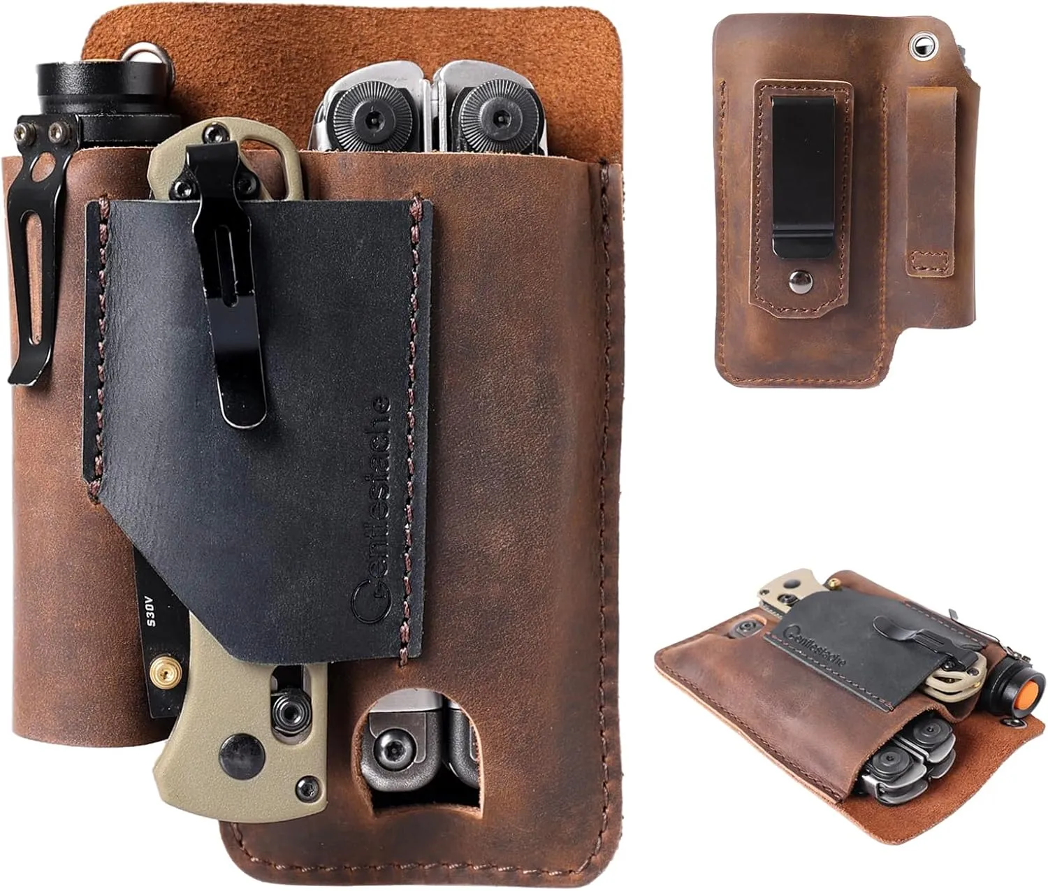 Gentlestache Leather Multitool Sheath - Belt Clip EDC Belt Organizer - Leather Multi Tool Holster for Belt - Multitool Holder