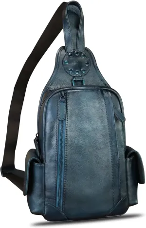 Genuine Leather Silng Bag for Men and Women Vintage Leather Sling Backpack Chest Purse Crossbody Bag