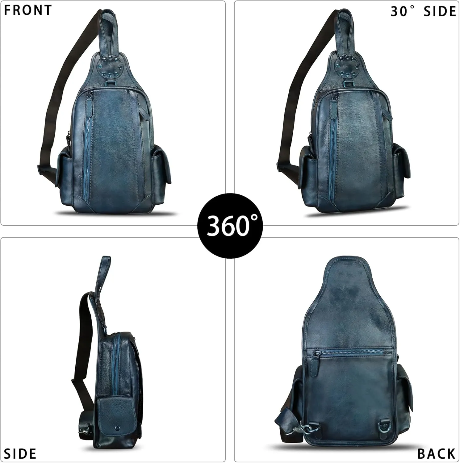 Genuine Leather Silng Bag for Men and Women Vintage Leather Sling Backpack Chest Purse Crossbody Bag