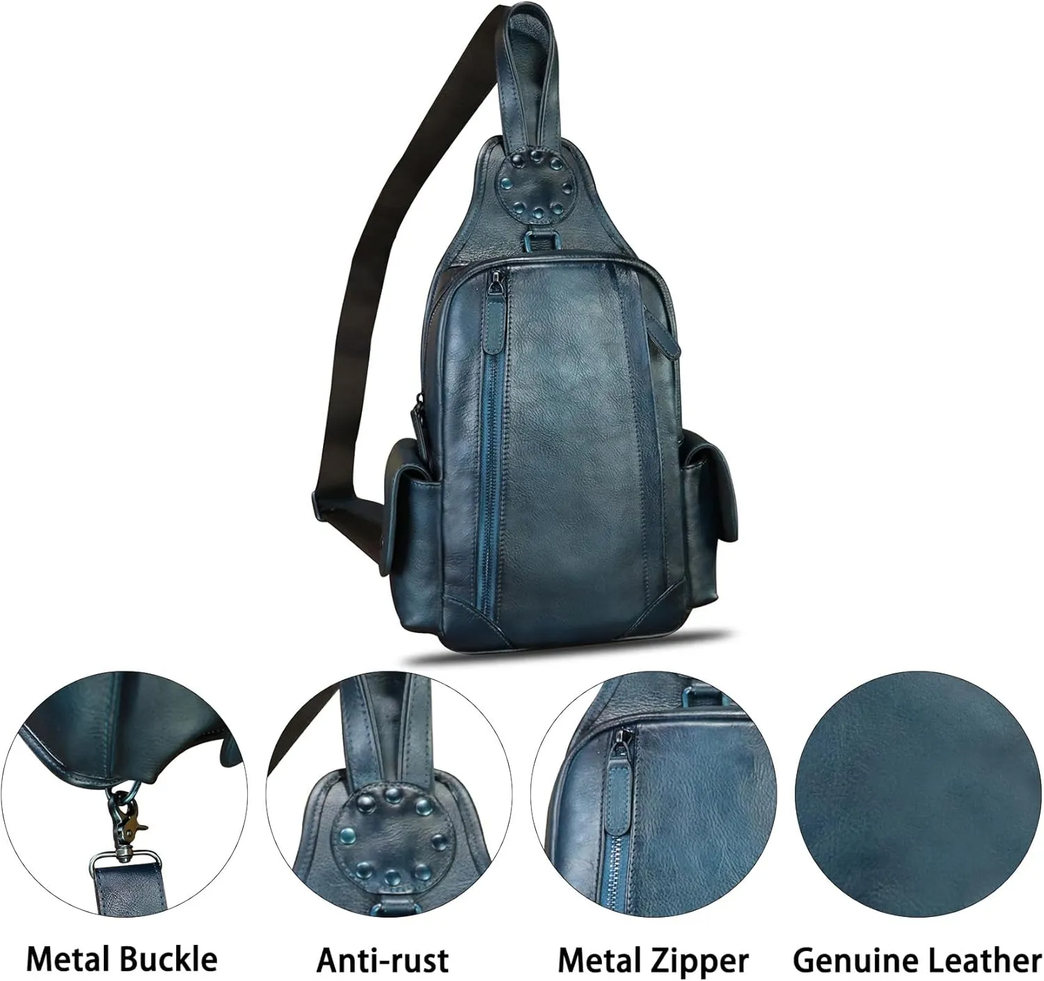 Genuine Leather Silng Bag for Men and Women Vintage Leather Sling Backpack Chest Purse Crossbody Bag