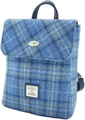 Genuine Scottish Harris Tweed Mini Backpack/Rucksack 'Tummel' in Multi Colour Tartan - LB1213 (Light Blue Check)