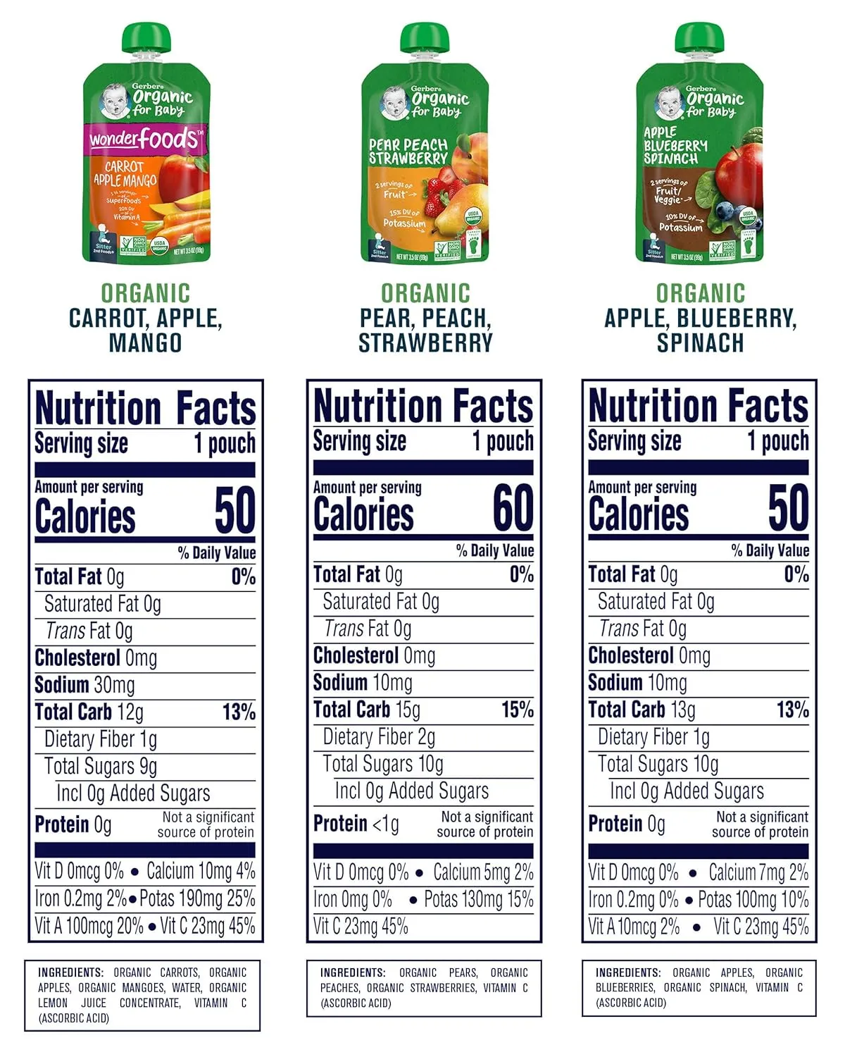 Gerber Organic Baby Food Pouches, 2nd Foods for Sitter, Fruit & Veggie Variety Pack, 3.5 Ounce (Set of 18)