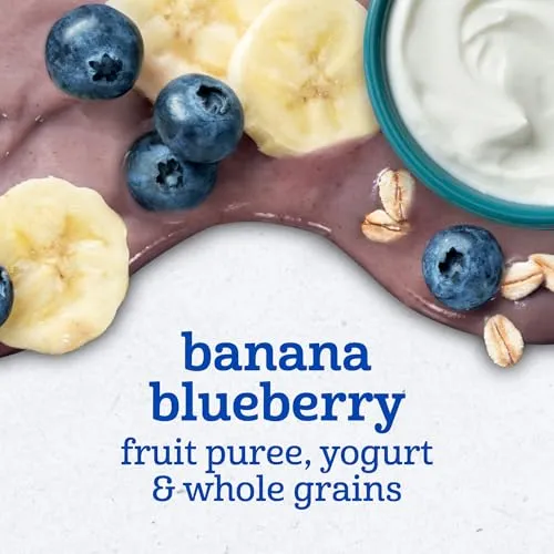 Gerber Toddler Food, Banana Blueberry, Fruit Puree, Yogurt & Whole Grains Pouches, Iron & Choline Helps Support Brain Development, No Artificial Flavors, 12-Pack