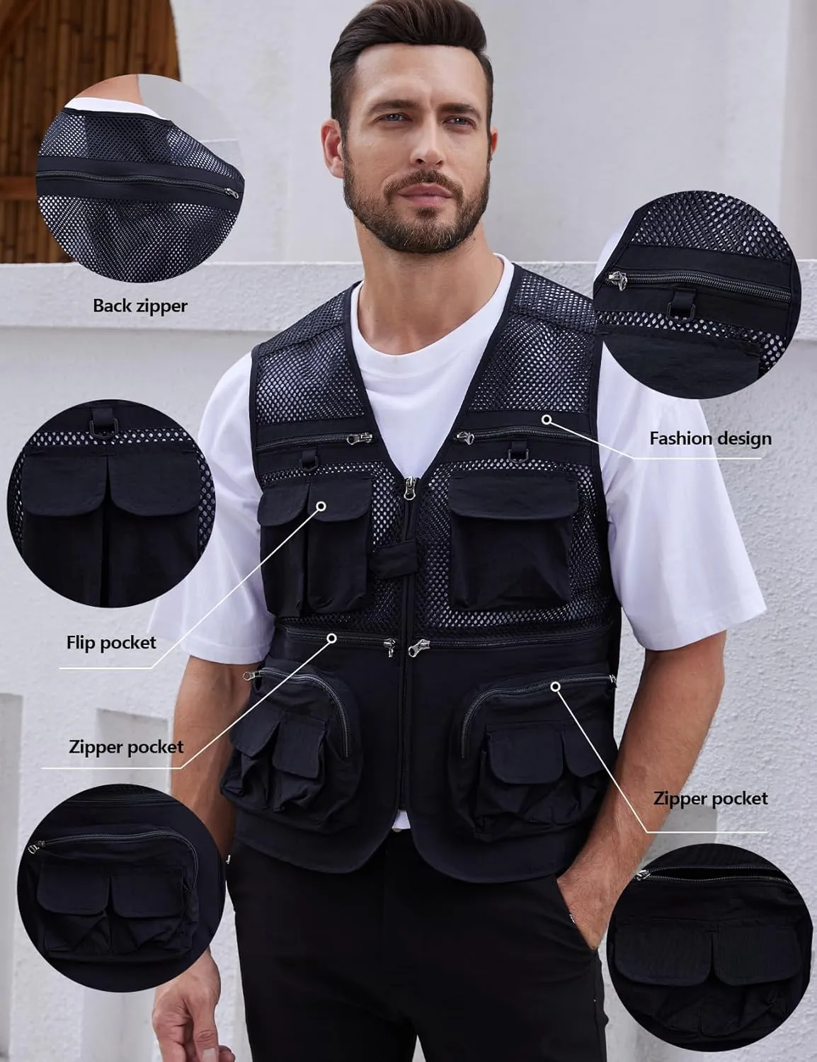 Gihuo Men's Fishing Safari Vest with Pockets for Summer Travel