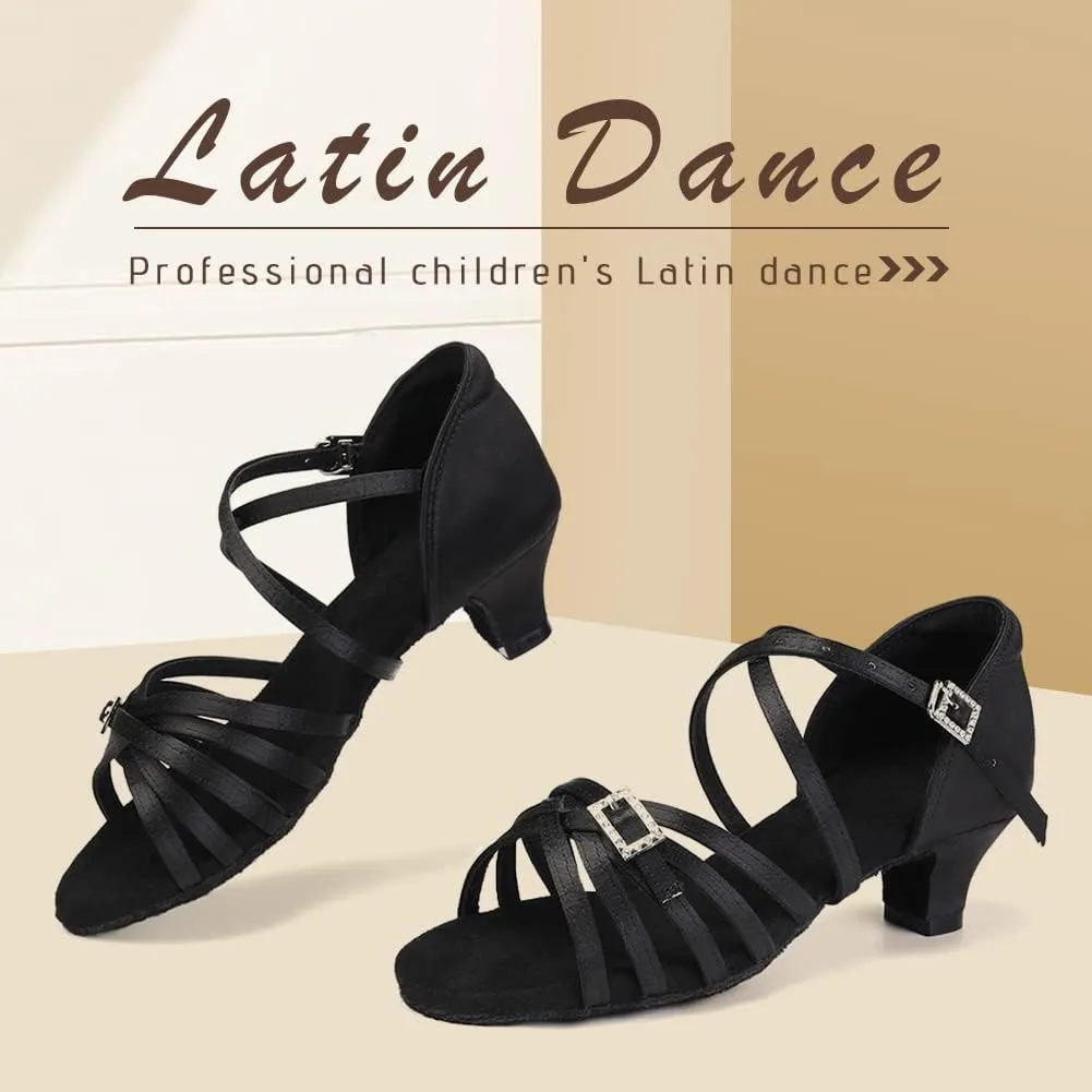 Gilrs Latin Dance Shoes Tan Low Heel Tango Salsa Ballroom Dance Practice Shoes