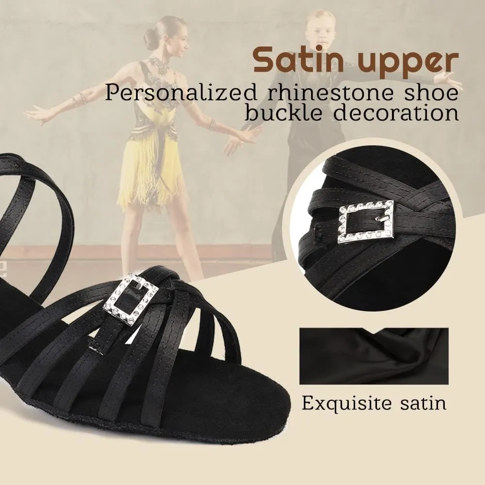 Gilrs Latin Dance Shoes Tan Low Heel Tango Salsa Ballroom Dance Practice Shoes