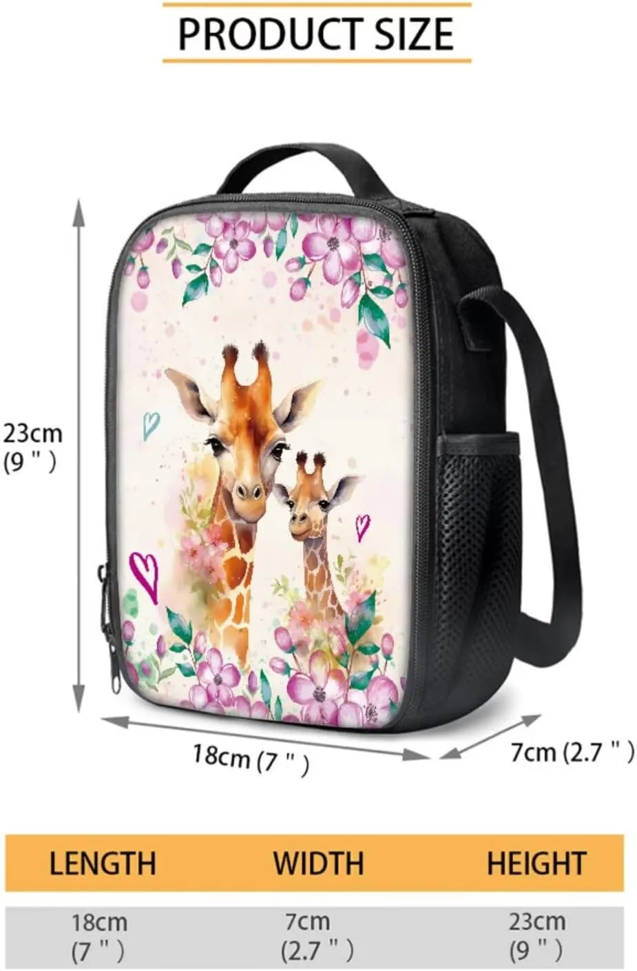 Giraffe Flower Printed 4 in 1 School Backpack Set with Insulated Lunch Bag, 17 Inch Backpack with Pencil Case, Water Bottle Holder for Travel Camping