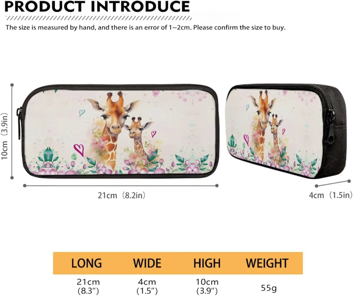 Giraffe Flower Printed 4 in 1 School Backpack Set with Insulated Lunch Bag, 17 Inch Backpack with Pencil Case, Water Bottle Holder for Travel Camping