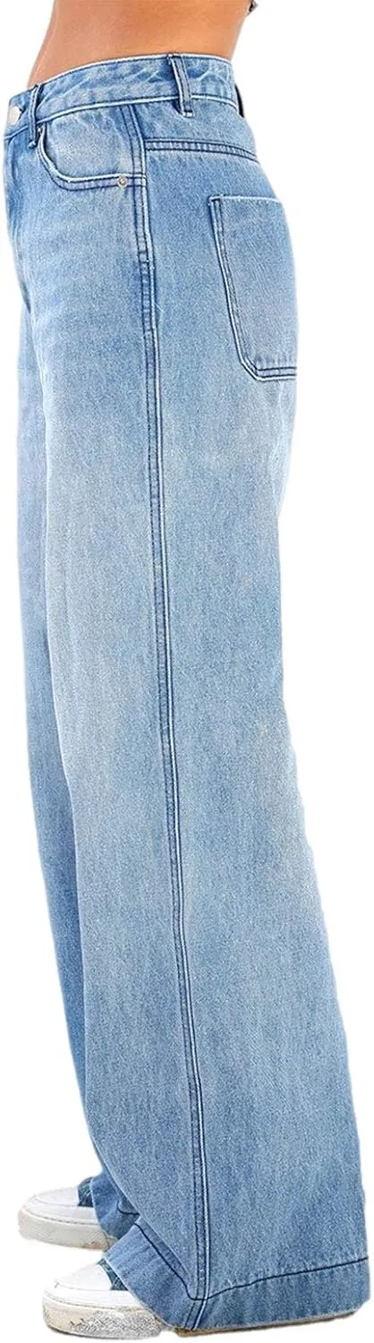 Giraropa Women Y2k Low Rise Jeans Vintage Baggy Straight Wide Leg Boyfriend Jeans Casual Loose Fit Long Denim Pants