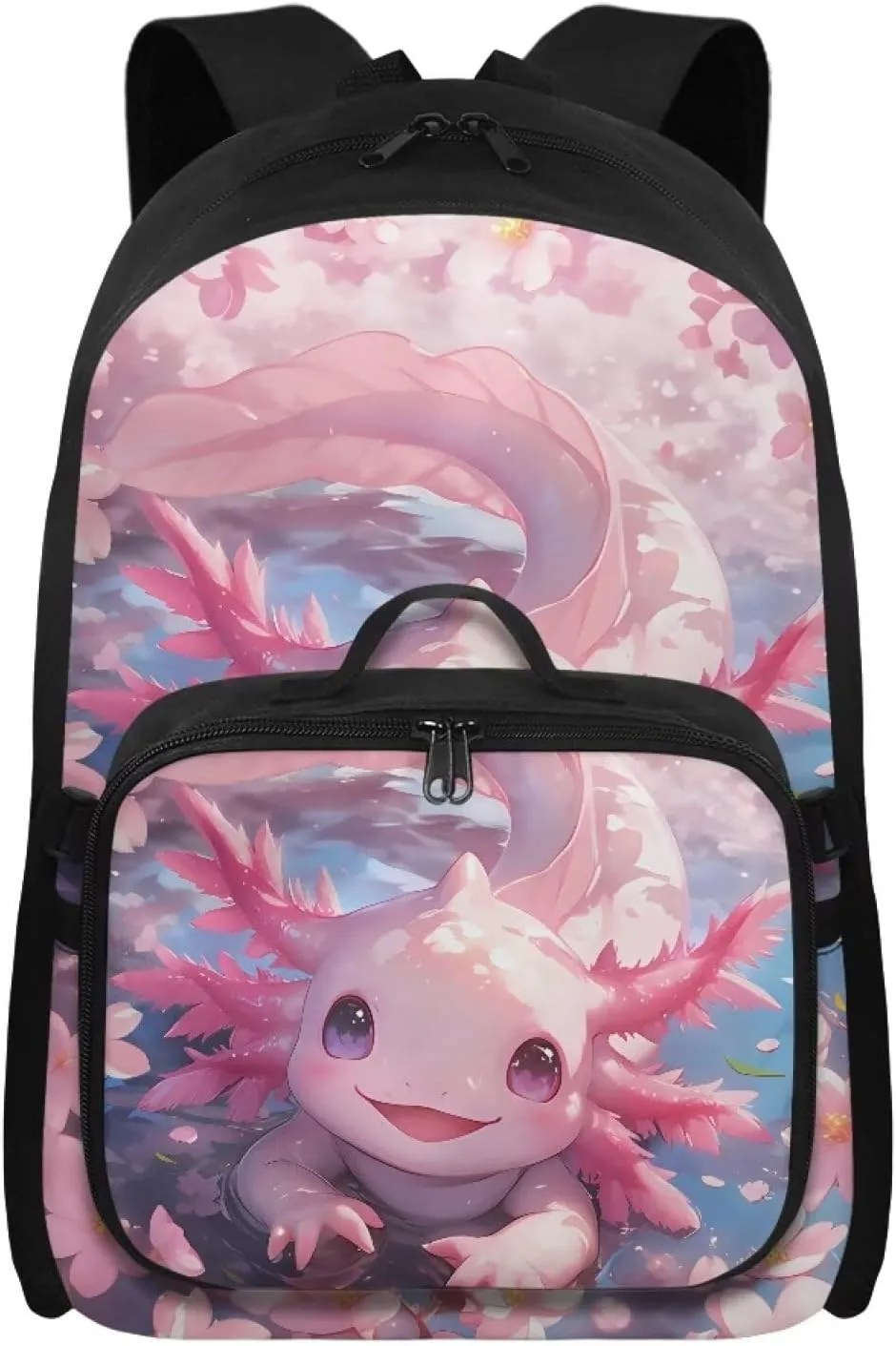 Girls Axolotl Backpack With Lunch Box Axolotl Lunchbox for School Girls 4th Grade with Lunch Box,Kids Bookbag and Lunch Bag Set Elementary School Book Bag Insulated Lunchbox 2 In 1