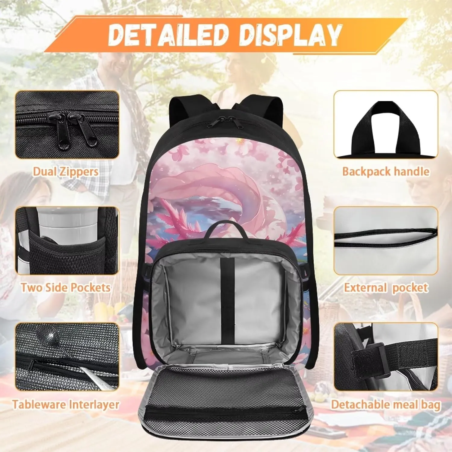 Girls Axolotl Backpack With Lunch Box Axolotl Lunchbox for School Girls 4th Grade with Lunch Box,Kids Bookbag and Lunch Bag Set Elementary School Book Bag Insulated Lunchbox 2 In 1