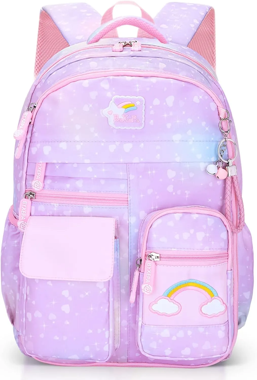 Girls Backpack, School Kids Backpacks for Girls, Cute Book Bag with Compartments for Girl Kid Students Elementary School, Kids' School Bag(Purple)