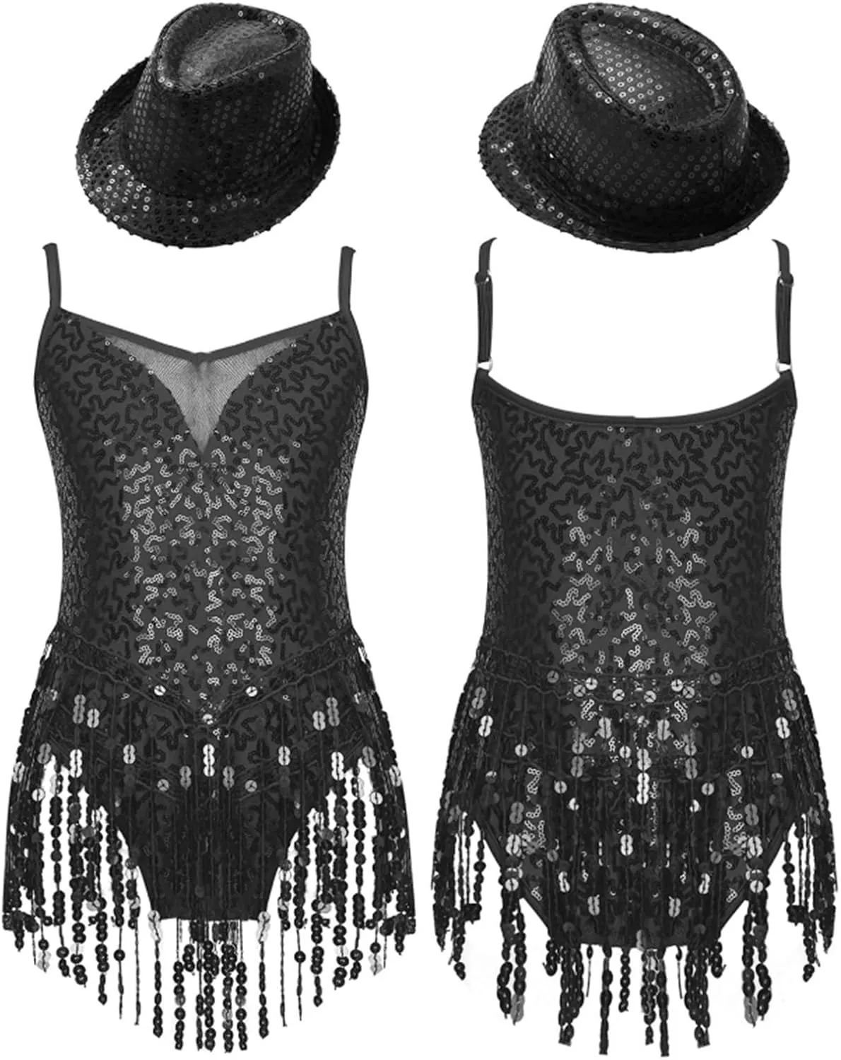 Girls Dance Costume Girls Sleeveless Leotard with Hat Sets for Jazz Latin Dance Stage Performance Wear