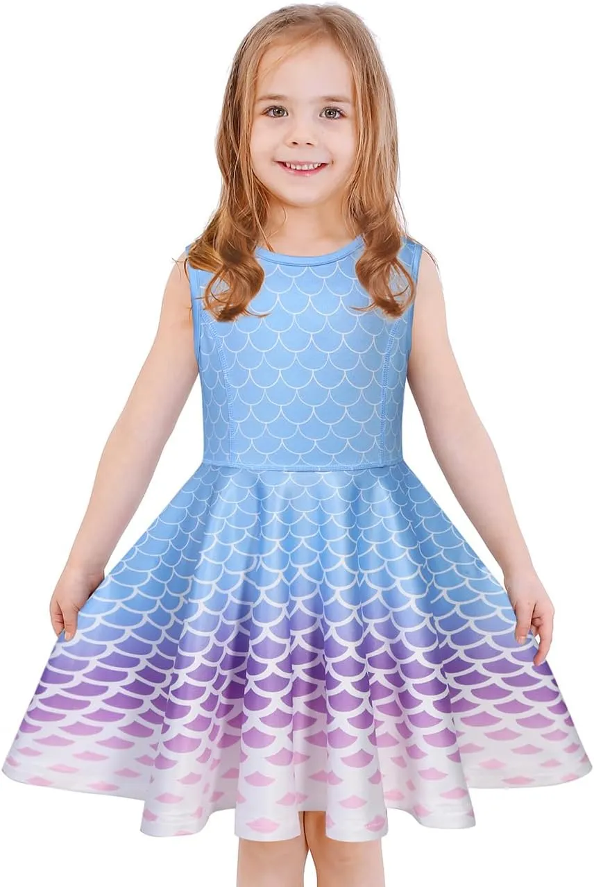 Girls Dress Sleeveless Long Sleeve Kids Toddler Little Big Girl Unicorn Mermaid Casual Dresses