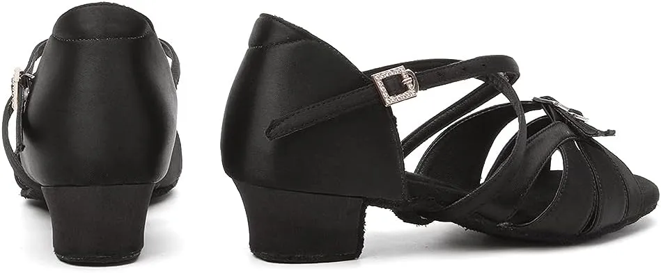Girls Latin Dance Shoe Satin Salsa Ballroom Low Heel Practice Dance Shoes,Model WLLD28