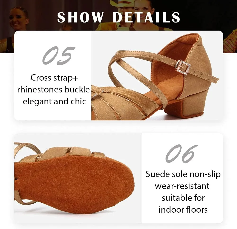 Girls Latin Dance Shoe Satin Salsa Ballroom Low Heel Practice Dance Shoes,Model WLLD28